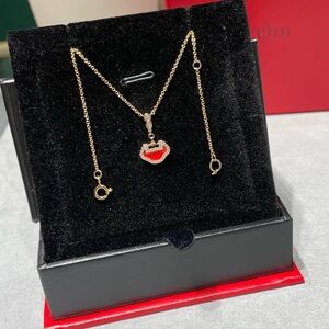 Gold and Red Lip Pendant Necklace